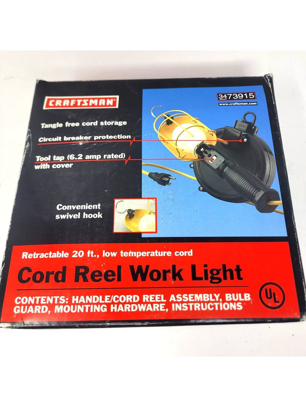 Craftsman Cord Reel Work Light Retractable 20ft Model 3473915 NOS Sears